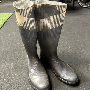 Burberry Black and Gray Plaid Rain Boots